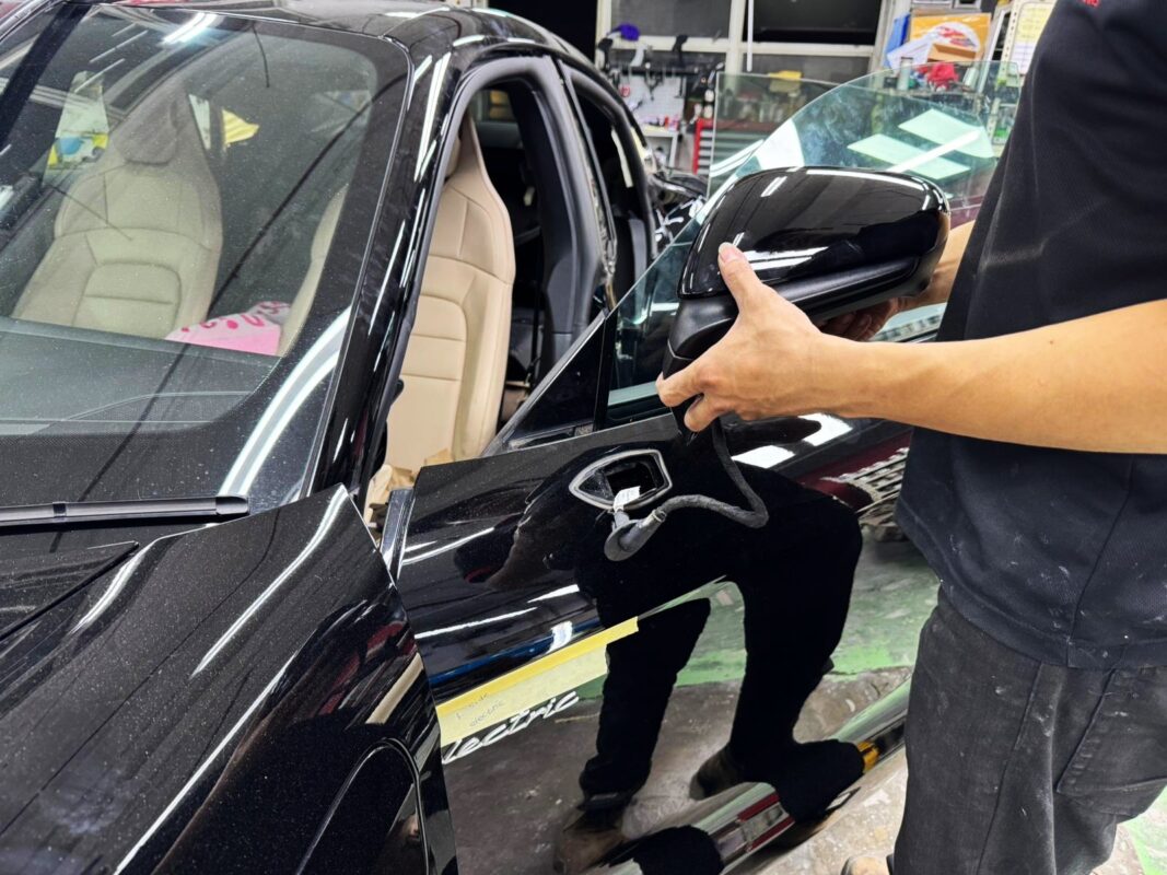 The Porsche Taycan's paintwork ahead of the respray.