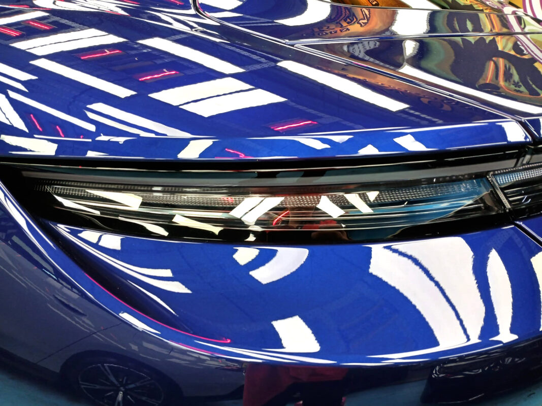 Close detail of the Taycan II's coated bodywork.