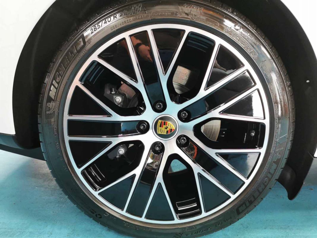 The Porsche Taycan, finished and ready for collection.