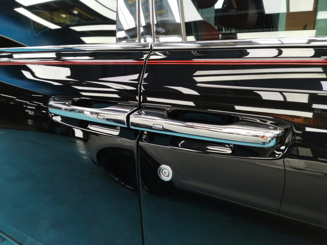 The Phantom parked in the workshop, freshly coated.