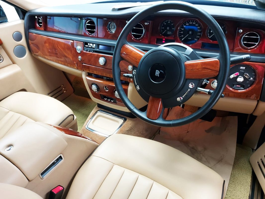 The Rolls-Royce Phantom parked in the workshop, freshly coated.