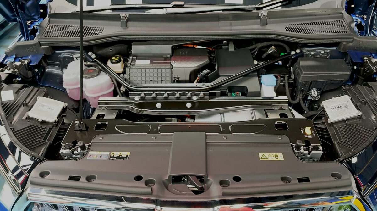 Front three-quarter view of the Skoda Enyaq, sealed and protected.