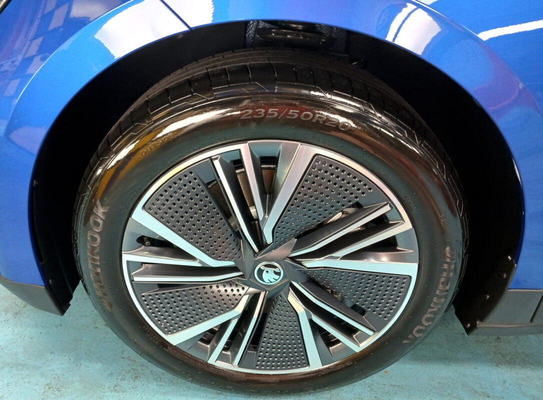 Close detail of the Enyaq's coated bodywork.