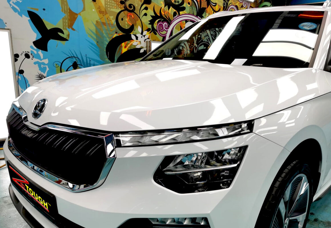 The Skoda Kamiq from a side angle after the ceramic coating.