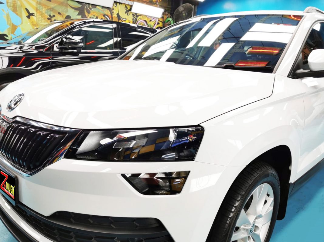 The Skoda Karoq from a side angle after the titanium coating.