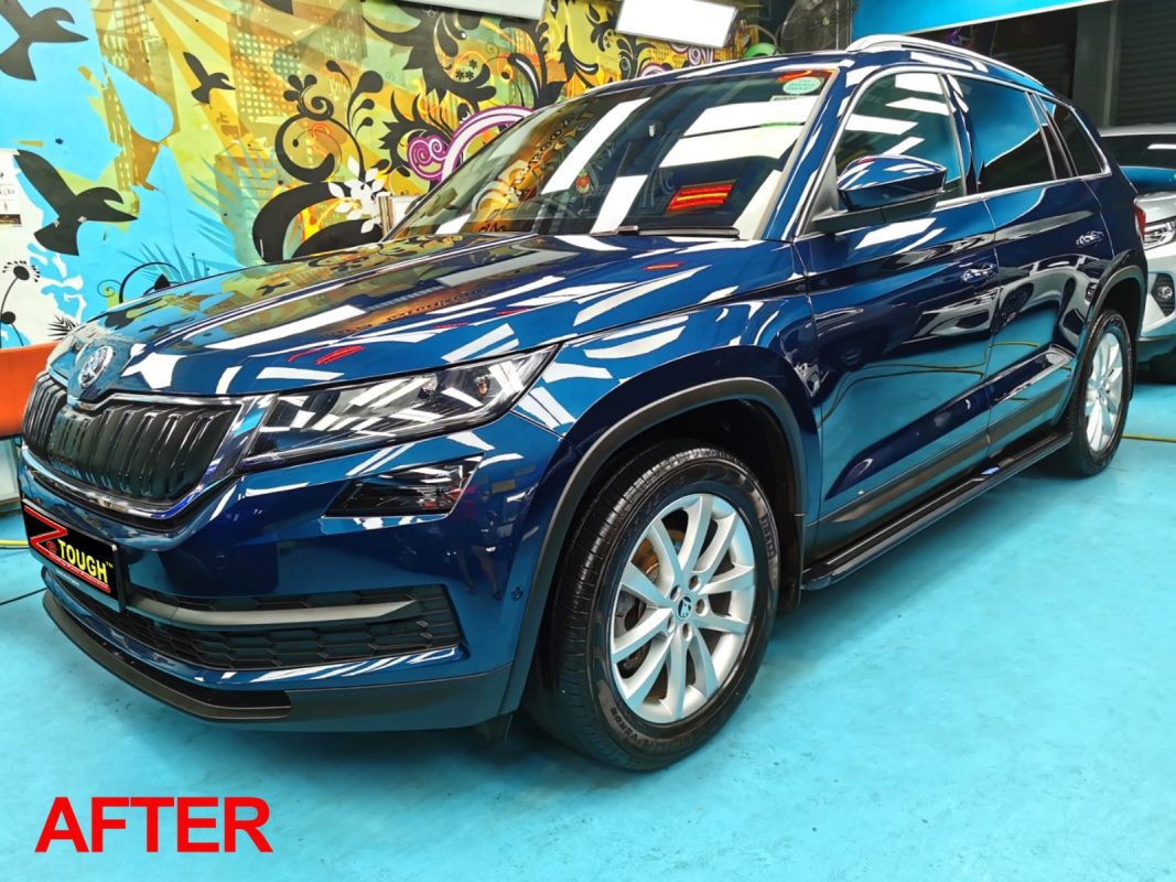 The Skoda Kodiaq from a side angle after the titanium coating.