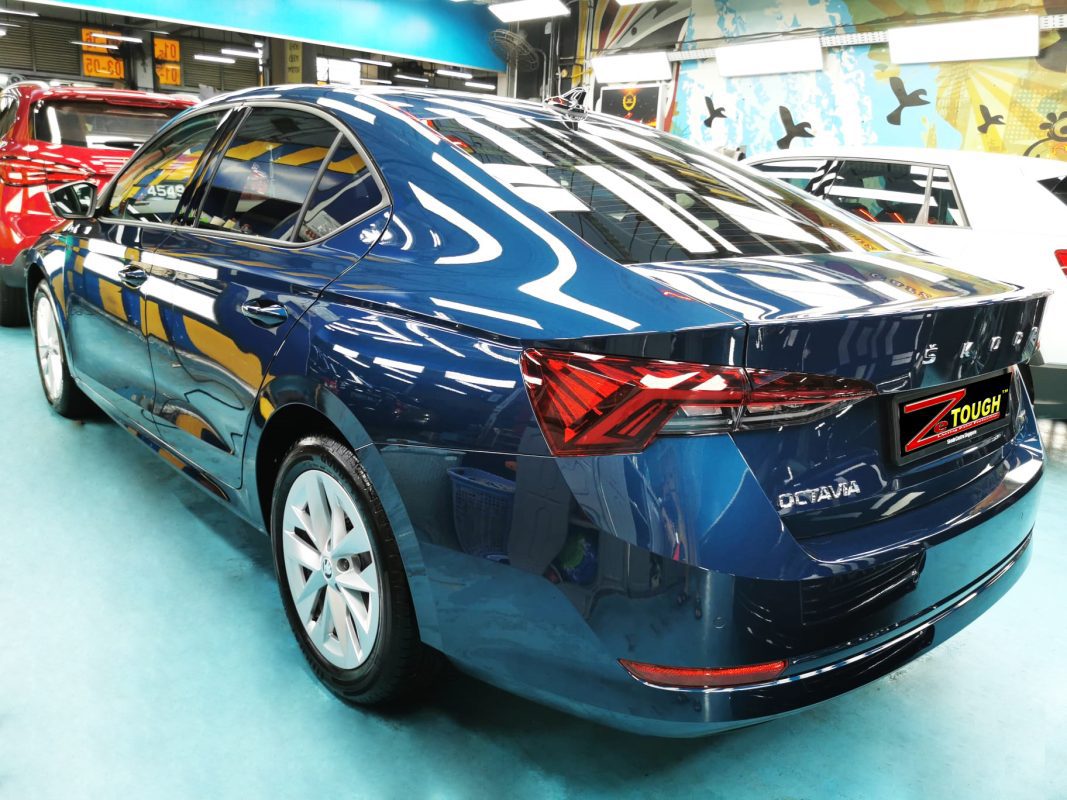 Rear quarter of the Skoda Octavia, glossy and protected.