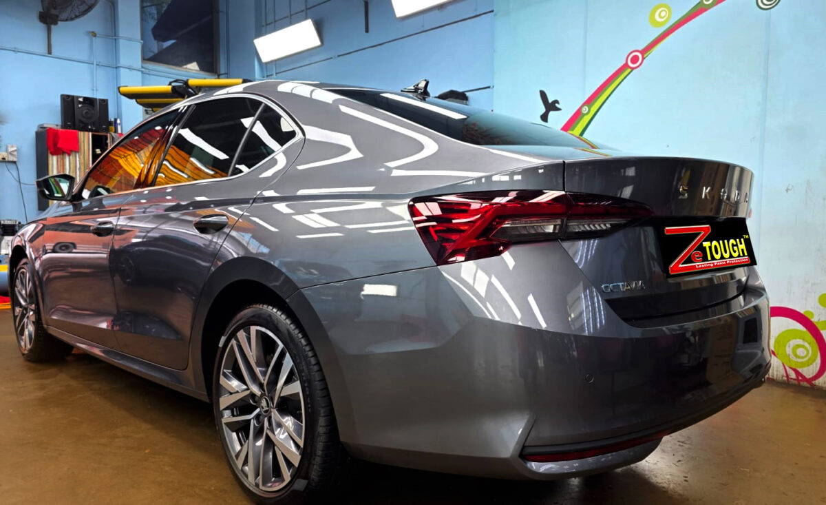 Rear quarter of the Skoda Octavia, glossy and protected.