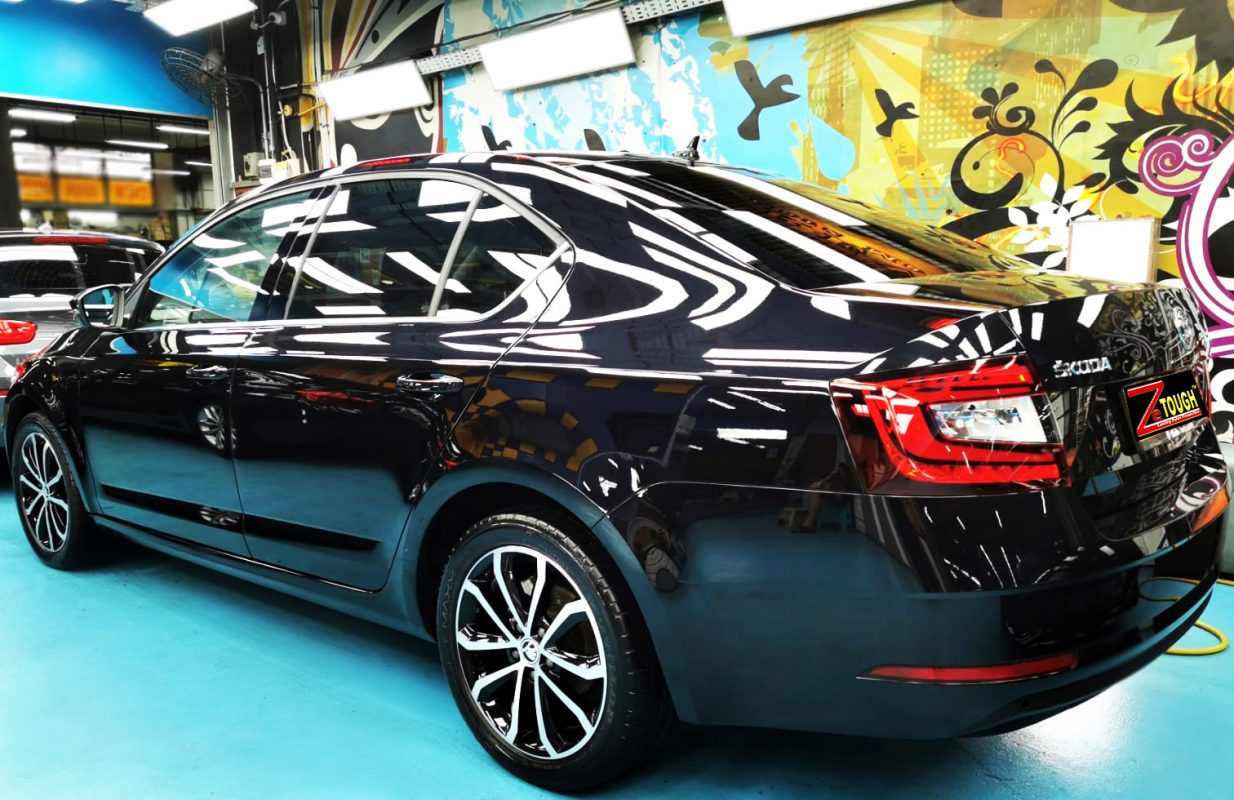 Rear quarter of the Skoda Octavia, glossy and protected.