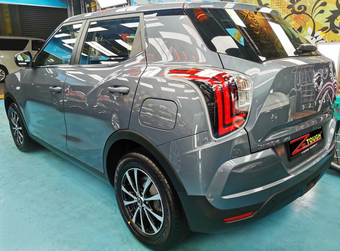 Rear quarter of the SsangYong Tivoli, glossy and protected.