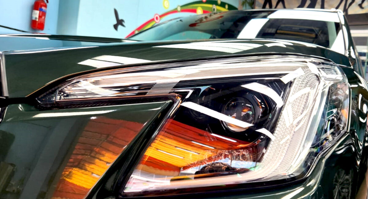 The Forester's coated paintwork showing clean reflections.