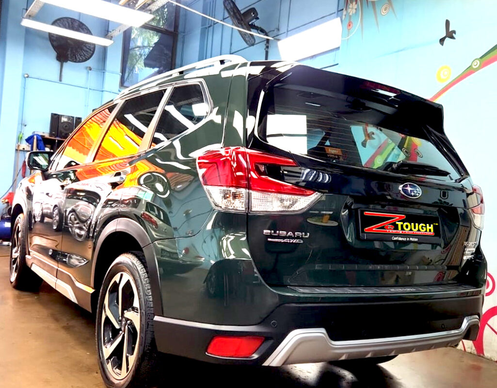 Front three-quarter view of the Subaru Forester after coating.