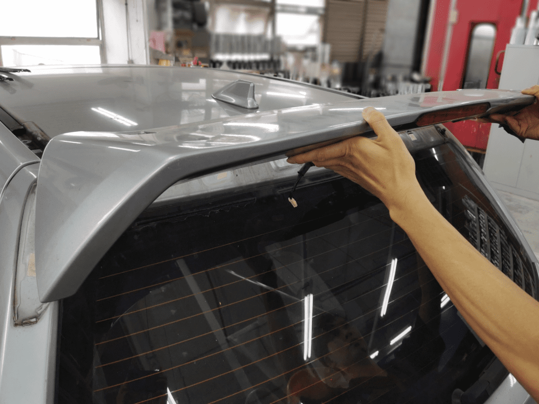 Removed parts set aside as the Forester is prepared for the respray.