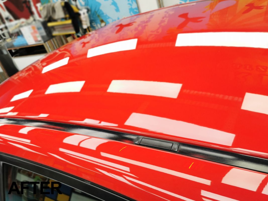 Glossy body panels on the Impreza after the ceramic coating.