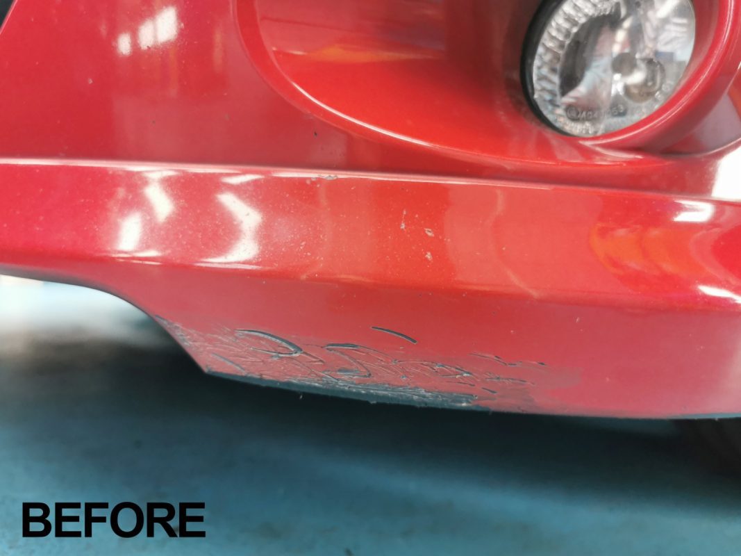 A finished detail of the resprayed Subaru Impreza.