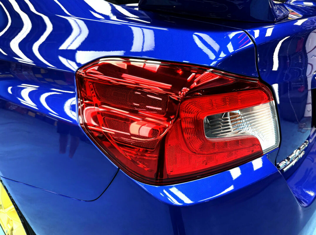 The Subaru WRX ready for collection after the respray.