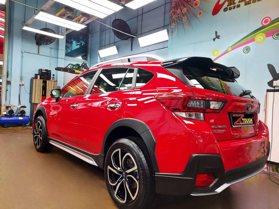 Rear quarter of the XV, glossy and protected.