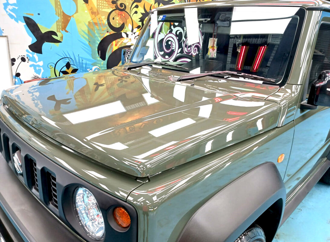 The Suzuki Jimny from a side angle after the ceramic coating.