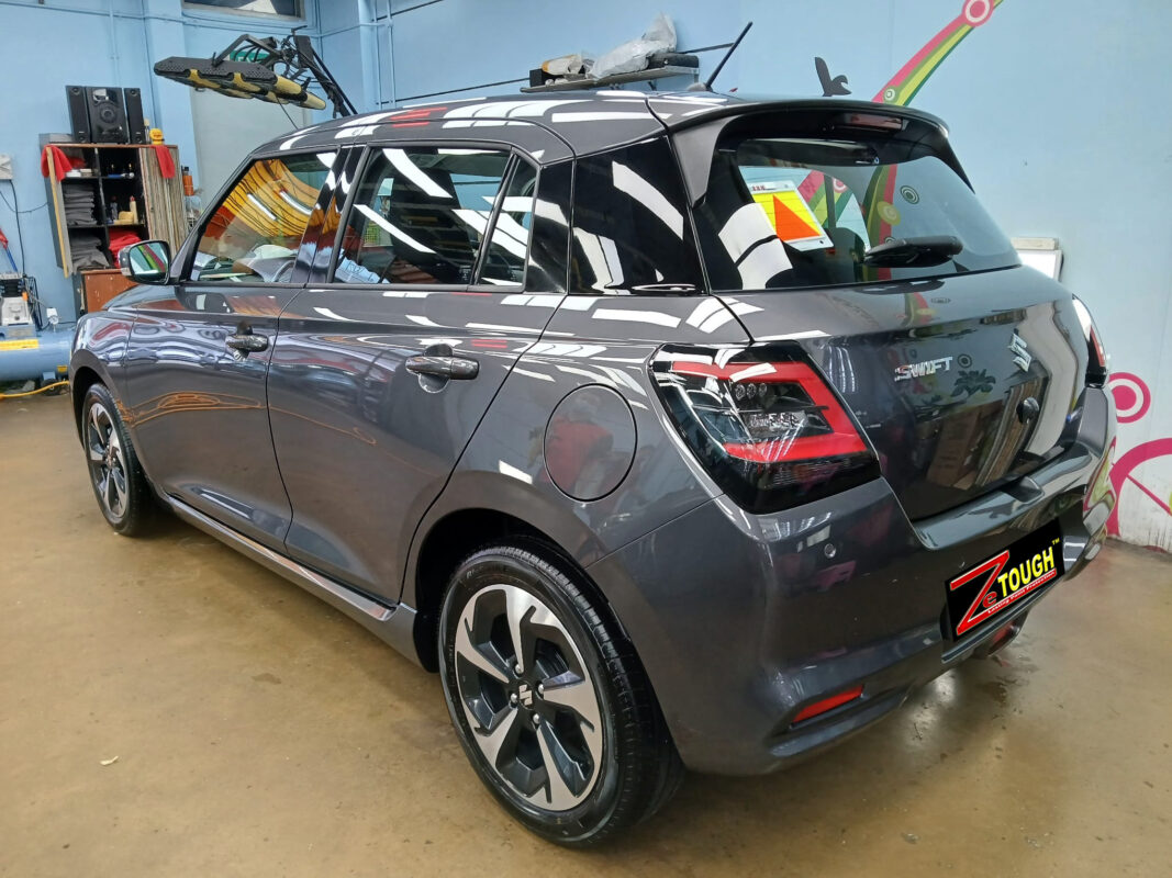 Front three-quarter view of the Suzuki Swift after coating.