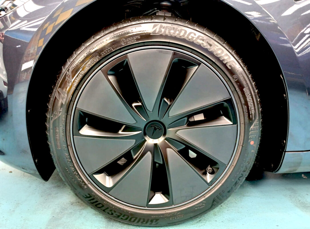 The Tesla Model 3, finished and ready for collection.
