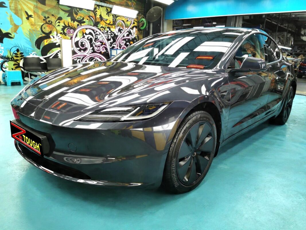 Tesla Model 3, glossy after its ZeTough Ceramic coating.