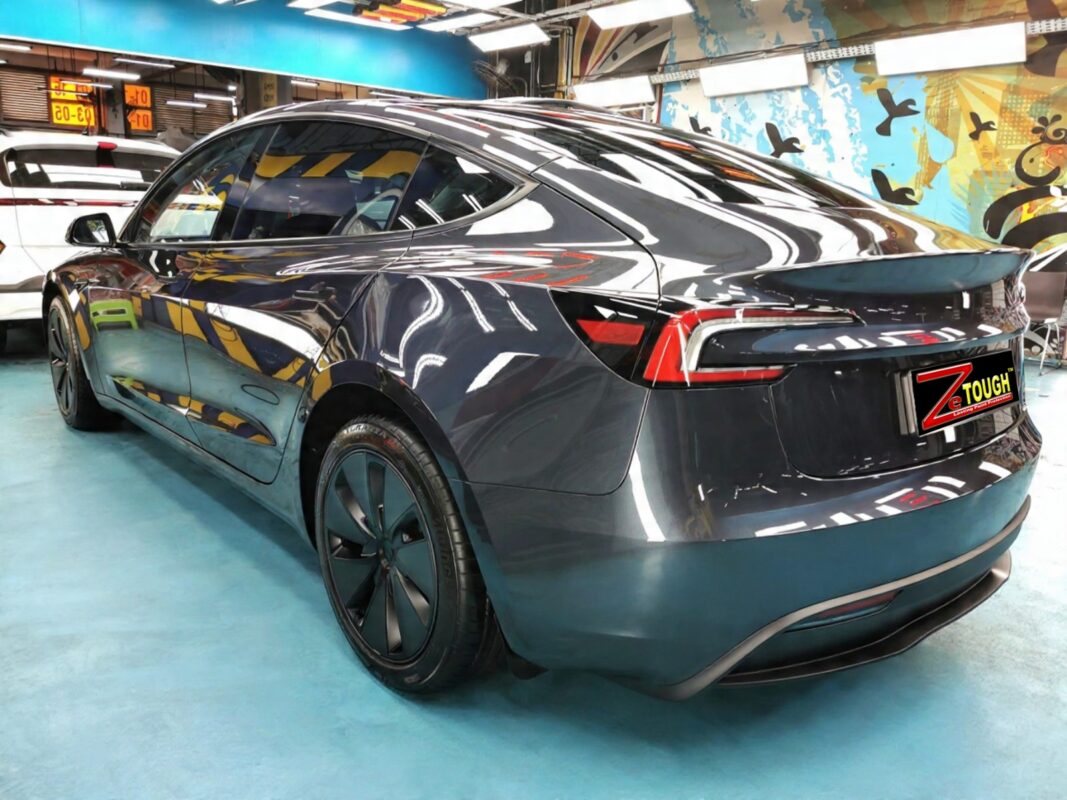 The Tesla Model 3 after its ZeTough coating.