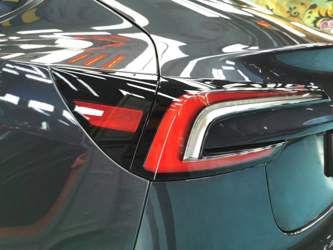 The finished Tesla Model 3, glossy and protected.