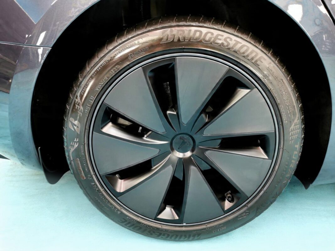 The Tesla Model 3 with its fresh, coated finish.