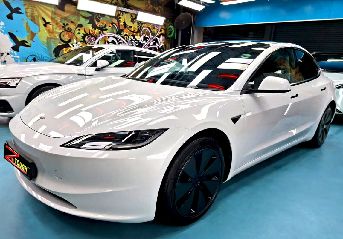 Tesla Model 3, glossy after its ZeTough Ceramic coating.