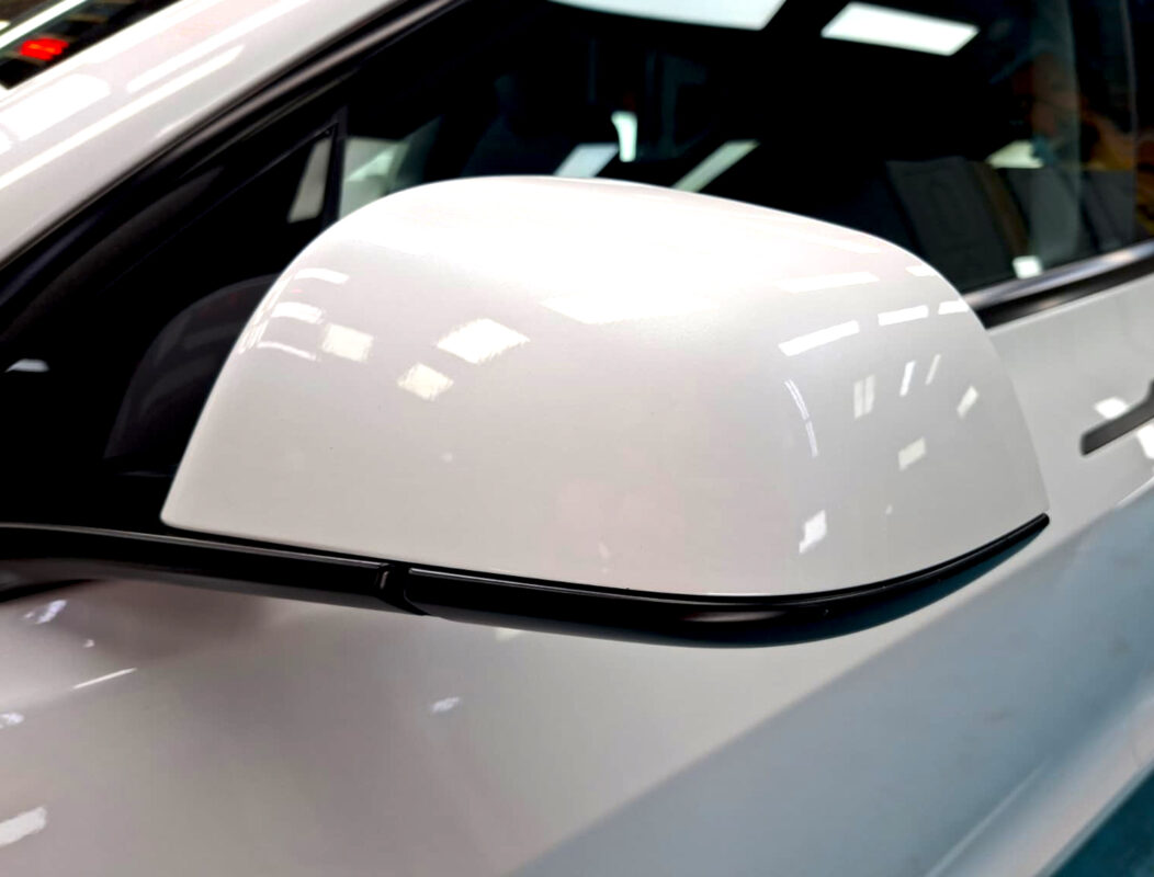 The Tesla Model 3's protected, high-gloss finish.