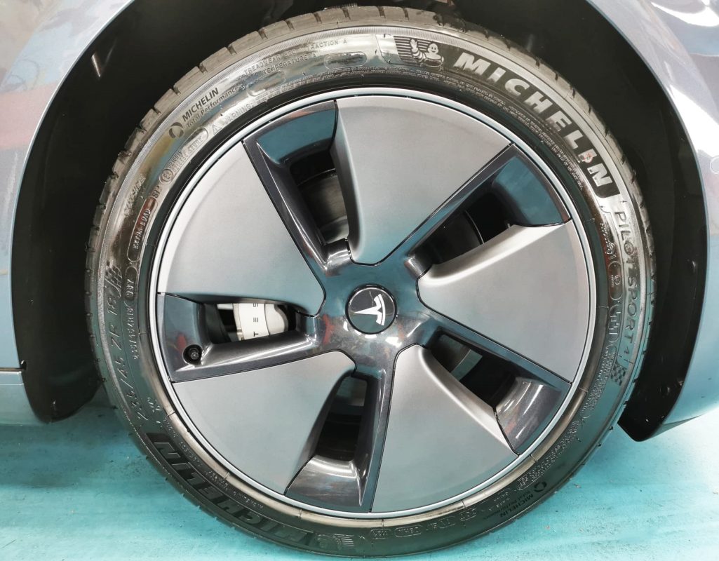 The Tesla Model 3, finished and ready for collection.