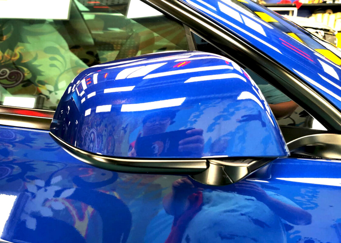 Detailed exterior of the Tesla Model 3.