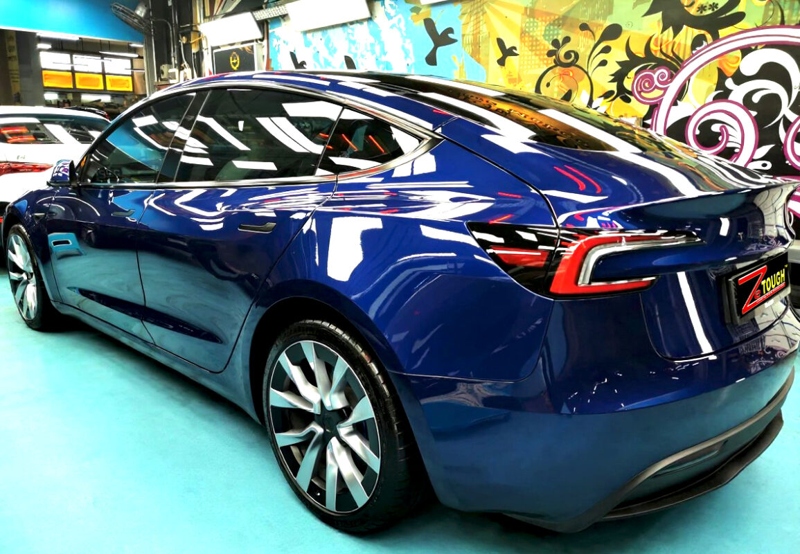 The Tesla Model 3 after its ZeTough coating.