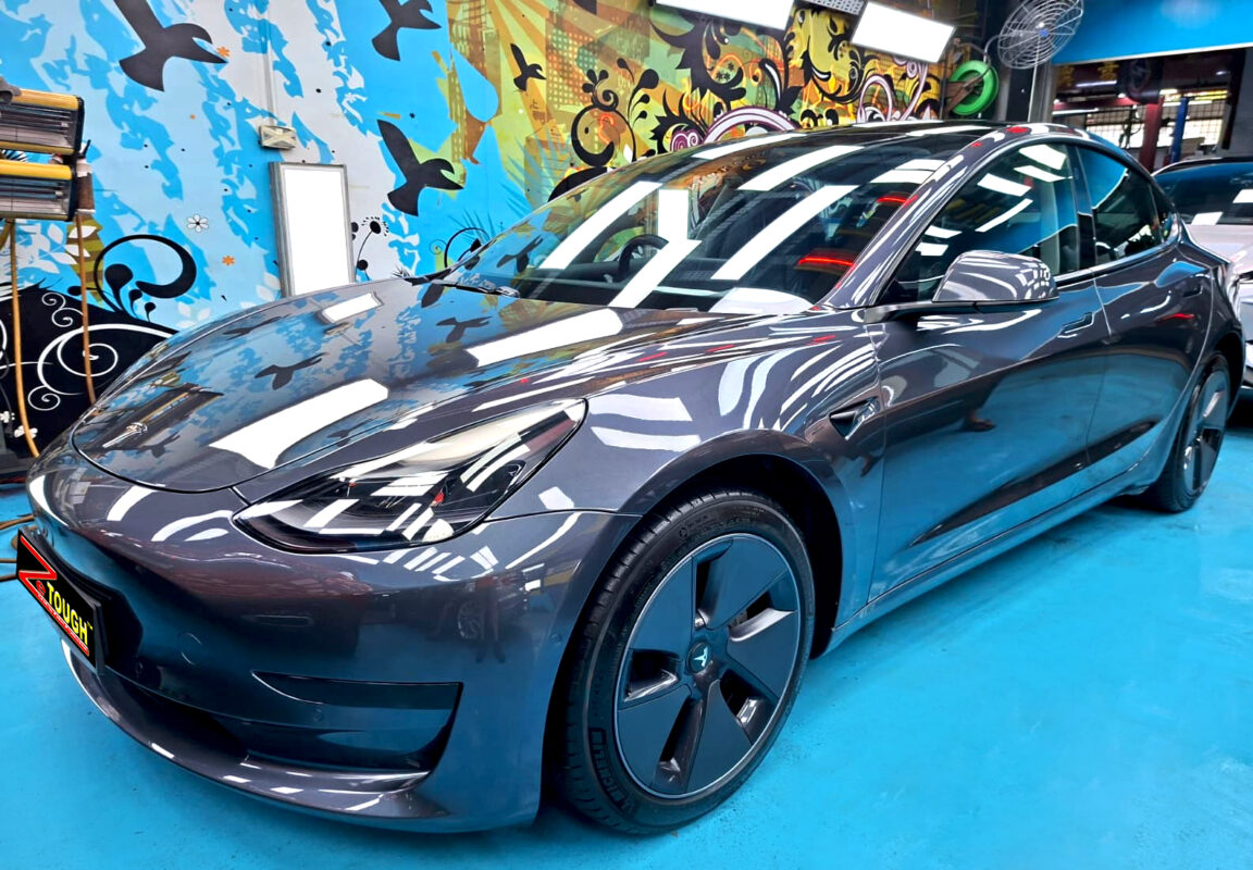 Tesla Model 3, glossy after its ZeTough Ceramic coating.