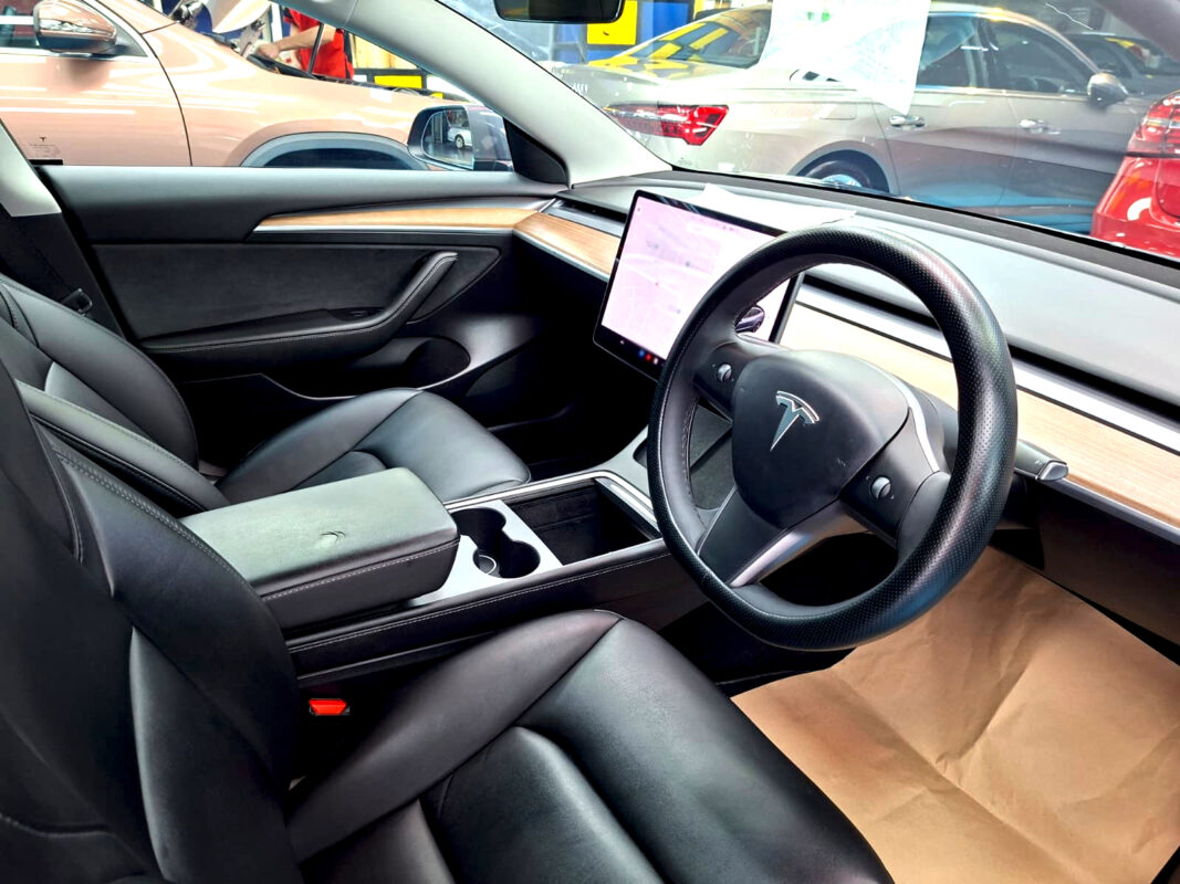 The Tesla Model 3's protected, high-gloss finish.