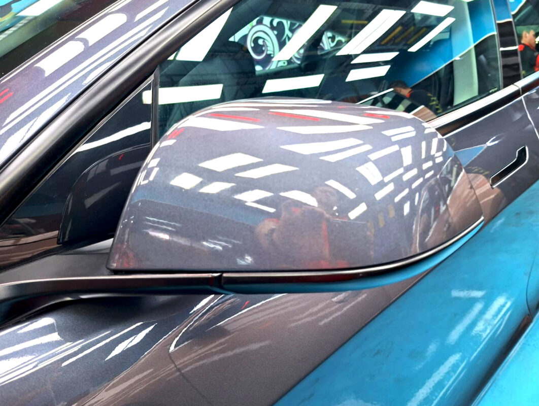Detailed exterior of the Tesla Model 3.