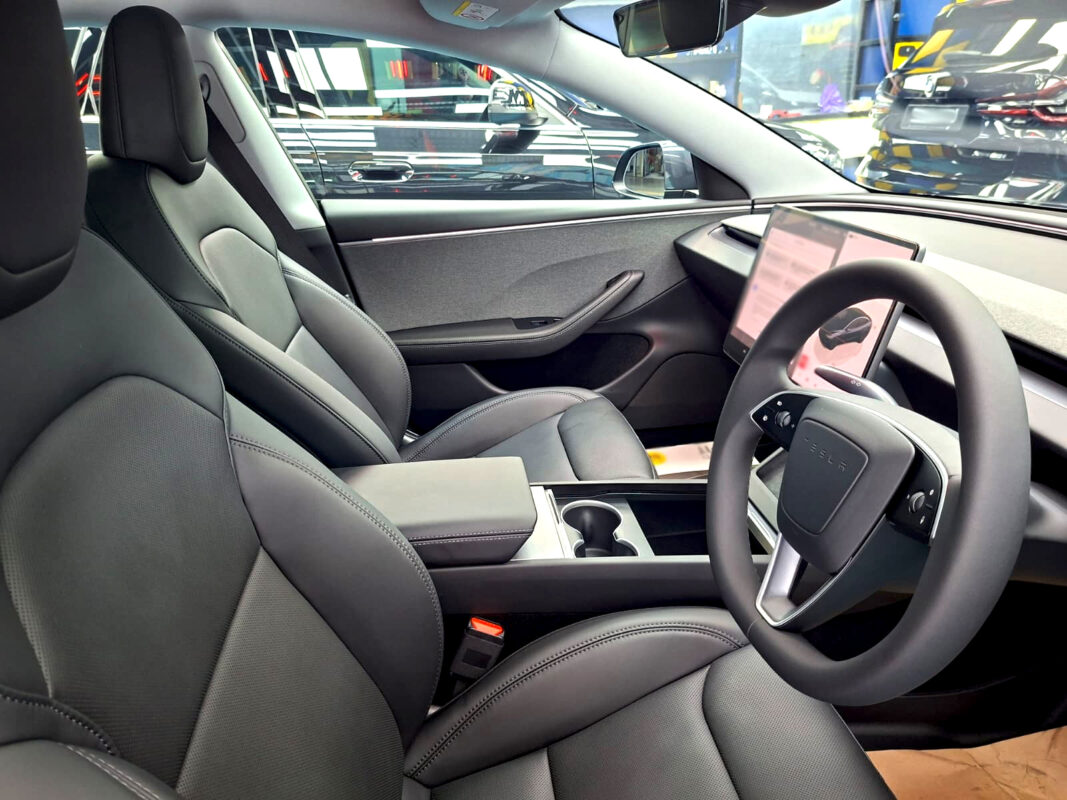The Tesla Model 3's protected, high-gloss finish.