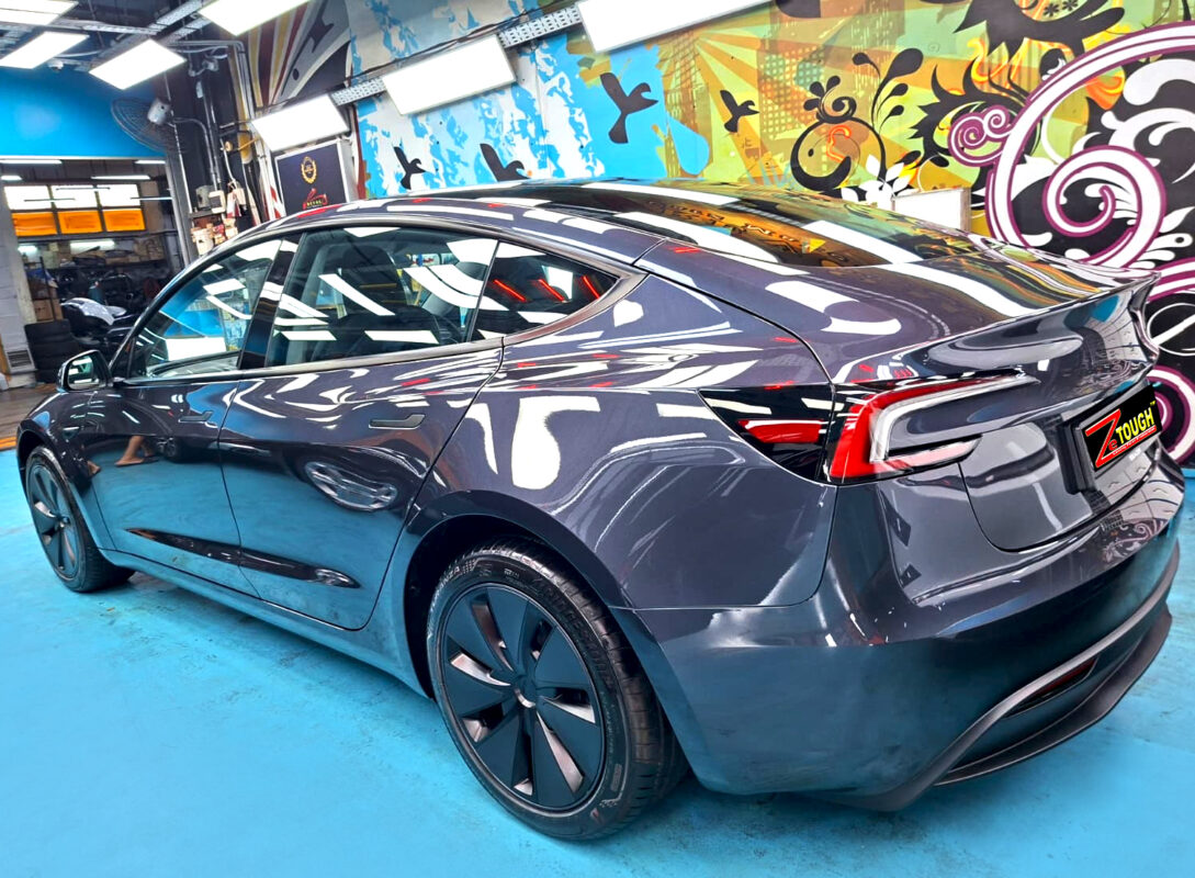 The Tesla Model 3 after its ZeTough coating.