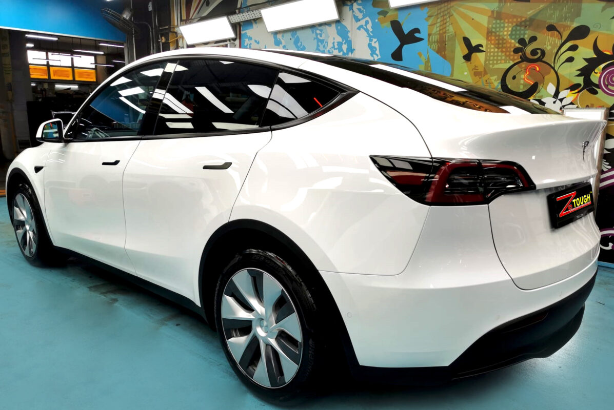 The Tesla Model Y after its ZeTough coating.
