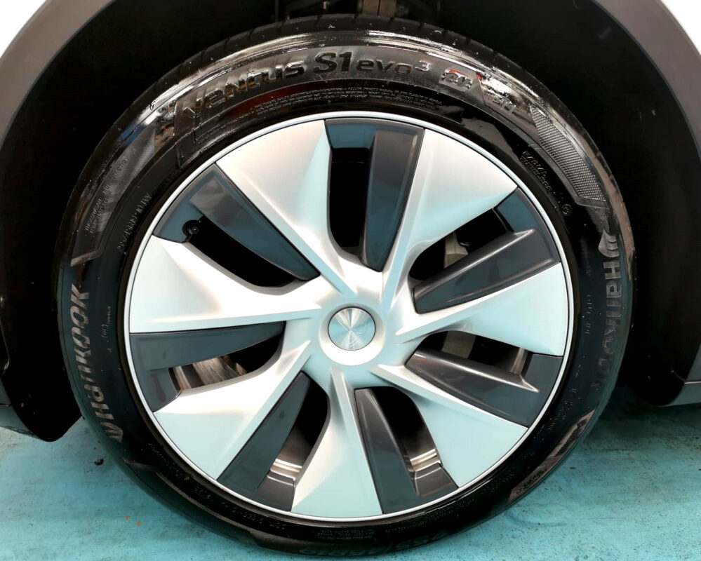 The Tesla Model Y with its fresh, coated finish.