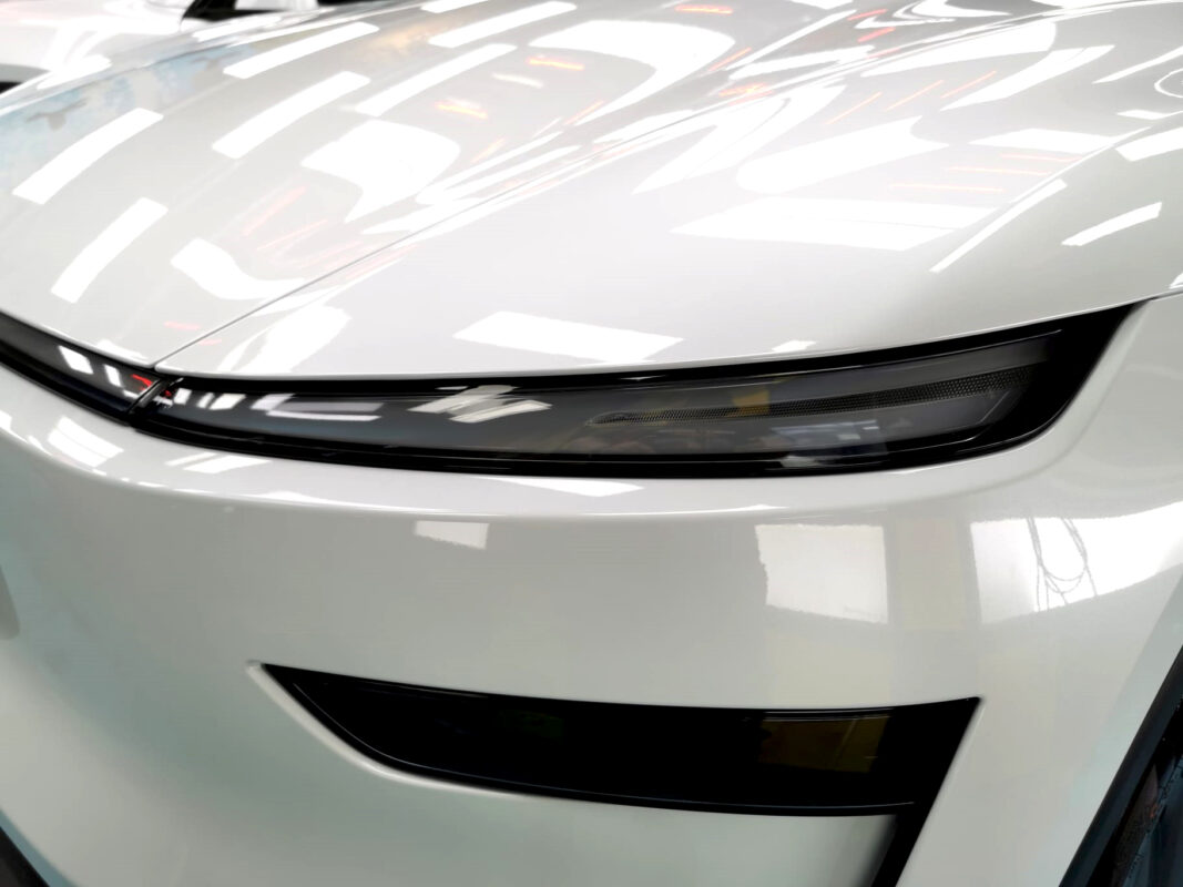 Glossy bodywork of the Tesla Model Y after coating.