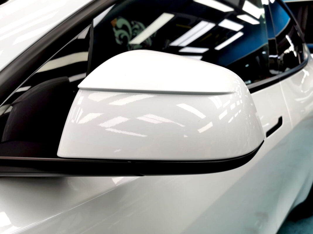 Detailed exterior of the Tesla Model Y.