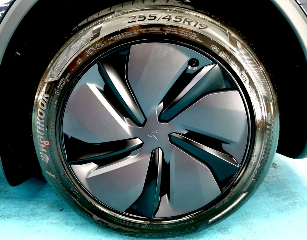 The Tesla Model Y with its fresh, coated finish.