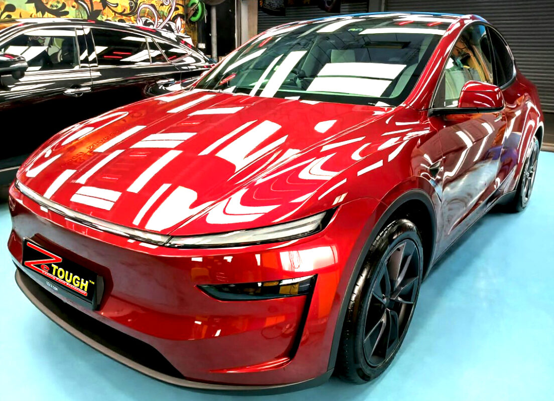 Tesla Model Y, glossy after its ZeTough Ceramic coating.