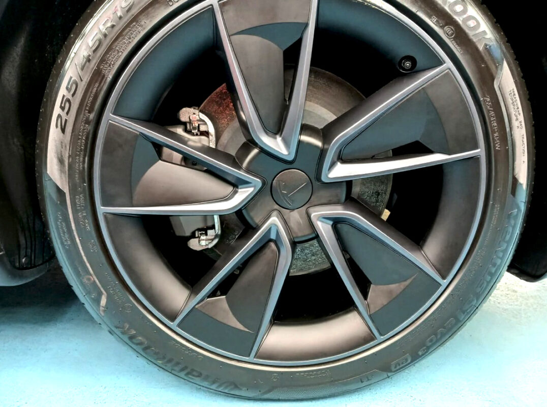 The Tesla Model Y with its fresh, coated finish.