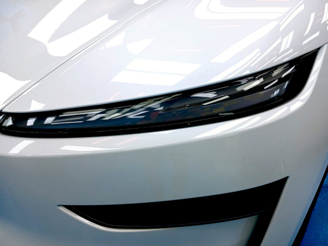 Glossy bodywork of the Tesla Model Y after coating.