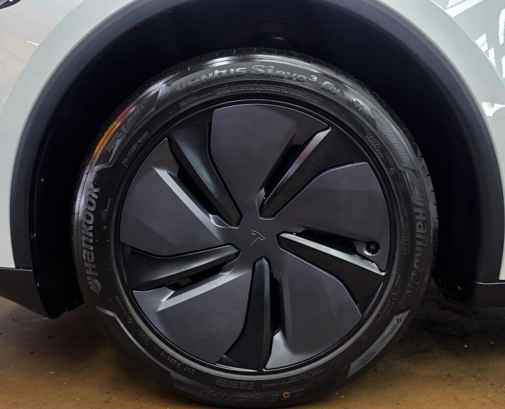 The Tesla Model Y with its fresh, coated finish.