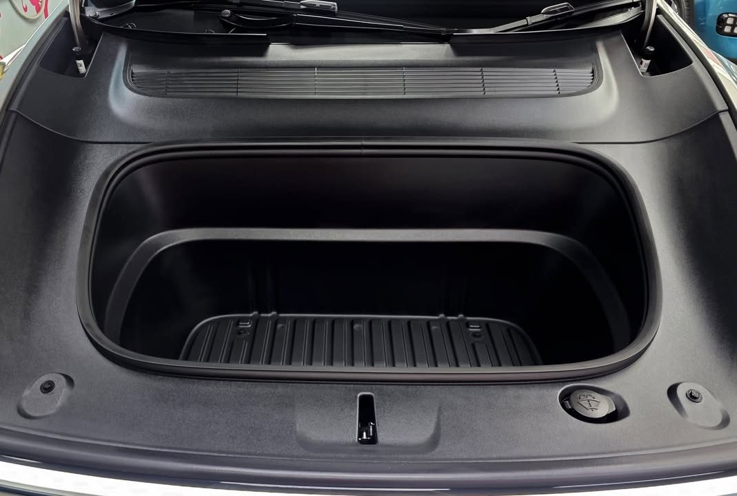 Clean front trunk with a black liner.