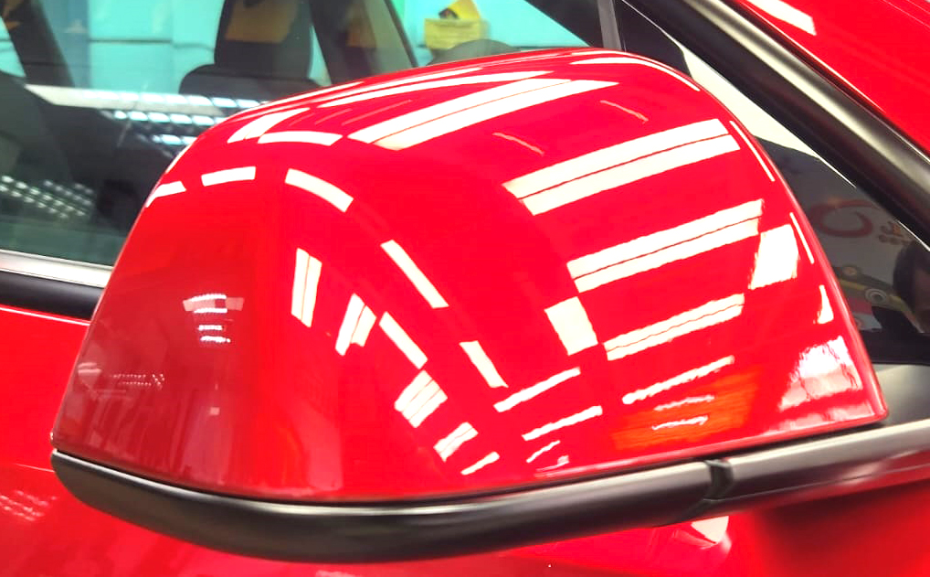 Side panel of the Tesla Model Y with the ceramic finish locked in.
