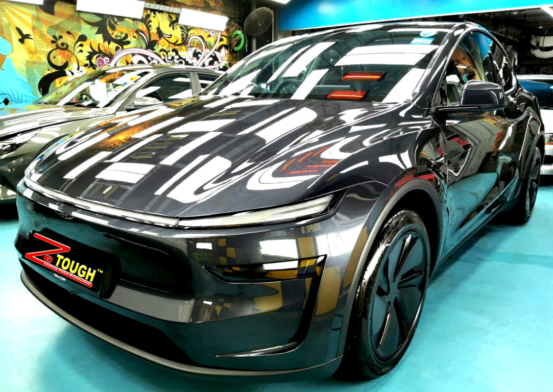 Tesla Model Y, glossy after its ZeTough Titanium coating.
